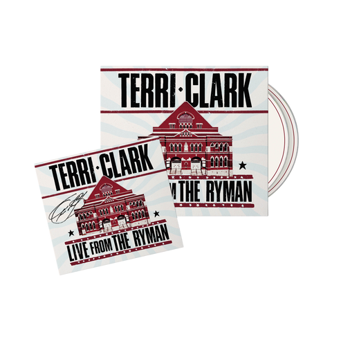 Terri Clark 'Live From The Ryman' CD package, showing the album cover, a smaller insert card with Terri's signature