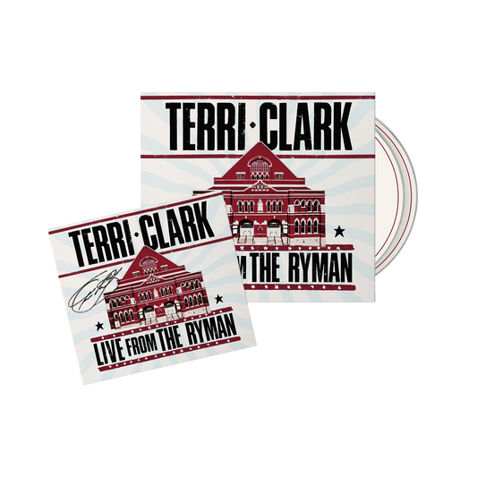 Terri Clark 'Live From The Ryman' CD package, showing the album cover, a smaller insert card with Terri's signature