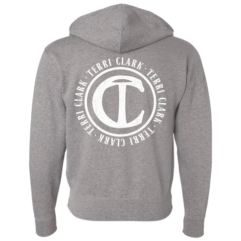 TC logo grey zip hoodie back Terri Clark 
