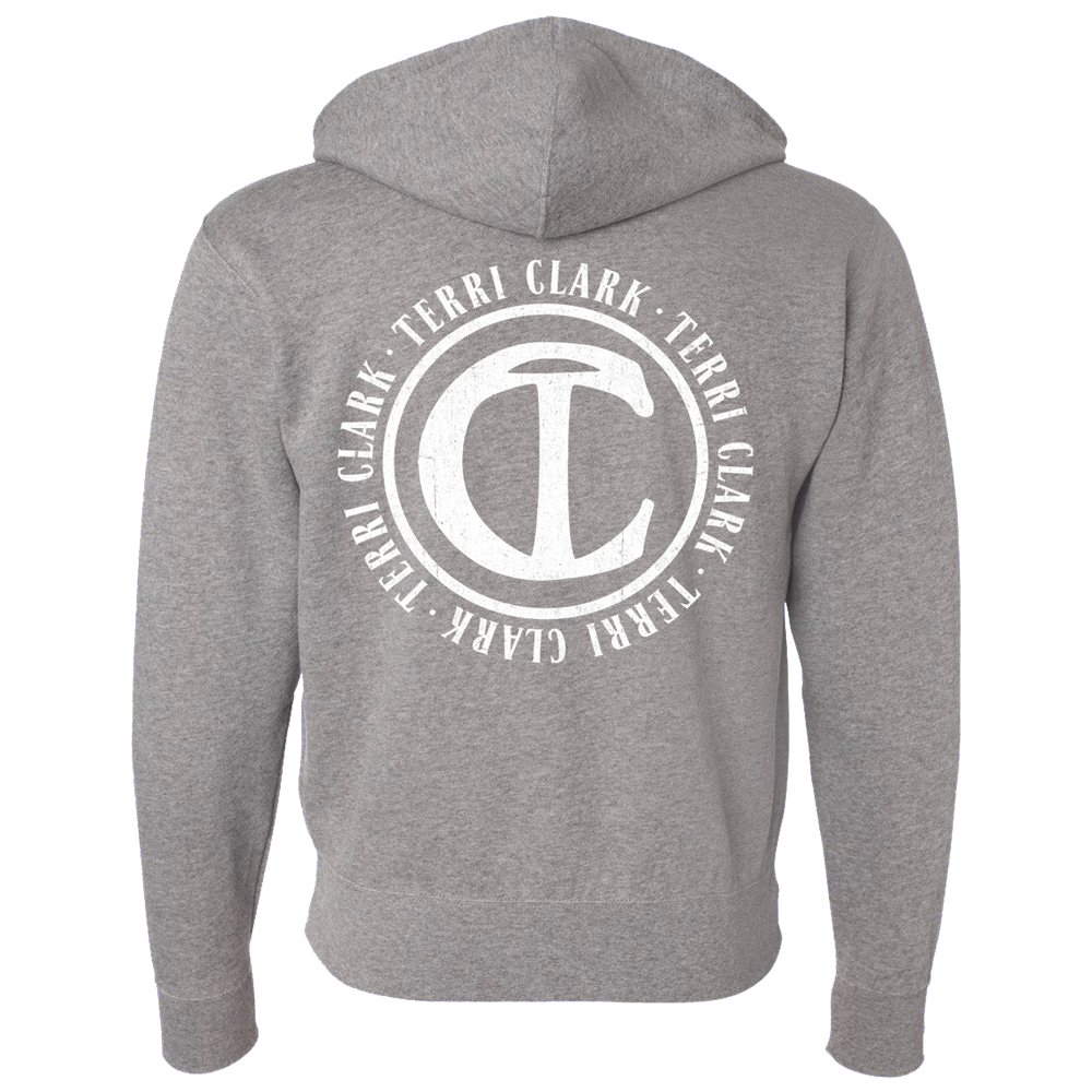 TC logo grey zip hoodie back Terri Clark 