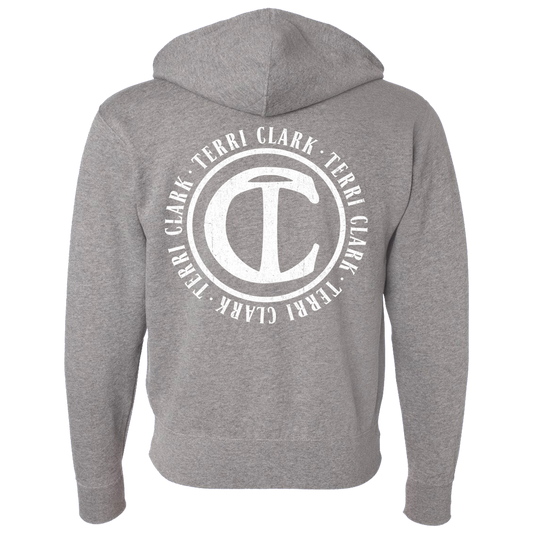 TC logo grey zip hoodie back Terri Clark