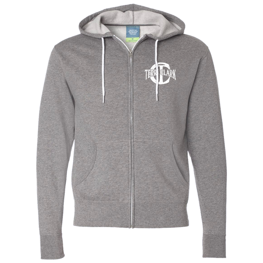 TC logo grey zip hoodie front Terri Clark